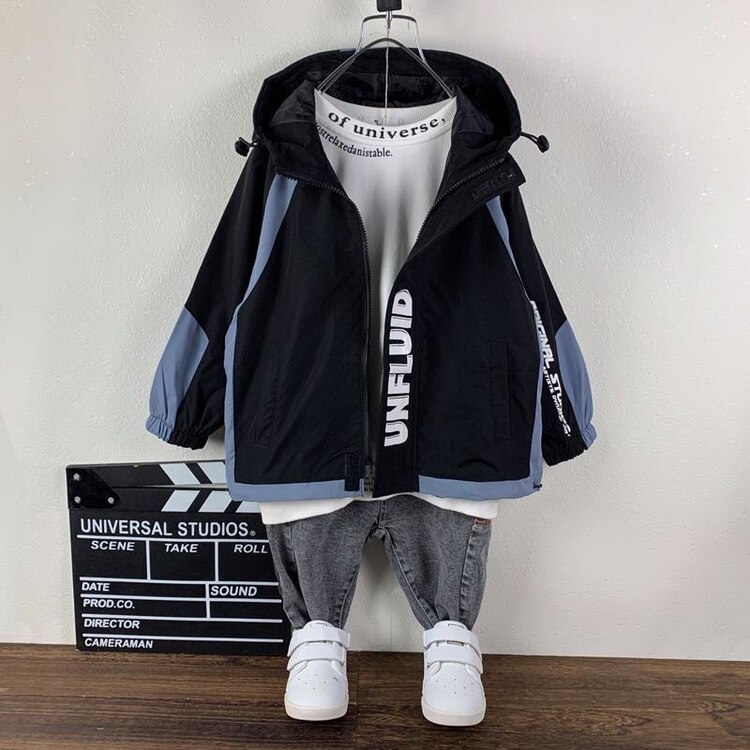 Boys Trench Coat Long Sleeve Cardigan Windproof Kids Jacket Teens Casual Jackets Coats Big Boy Lined Outerwear Polyester Hooded: black / 4T