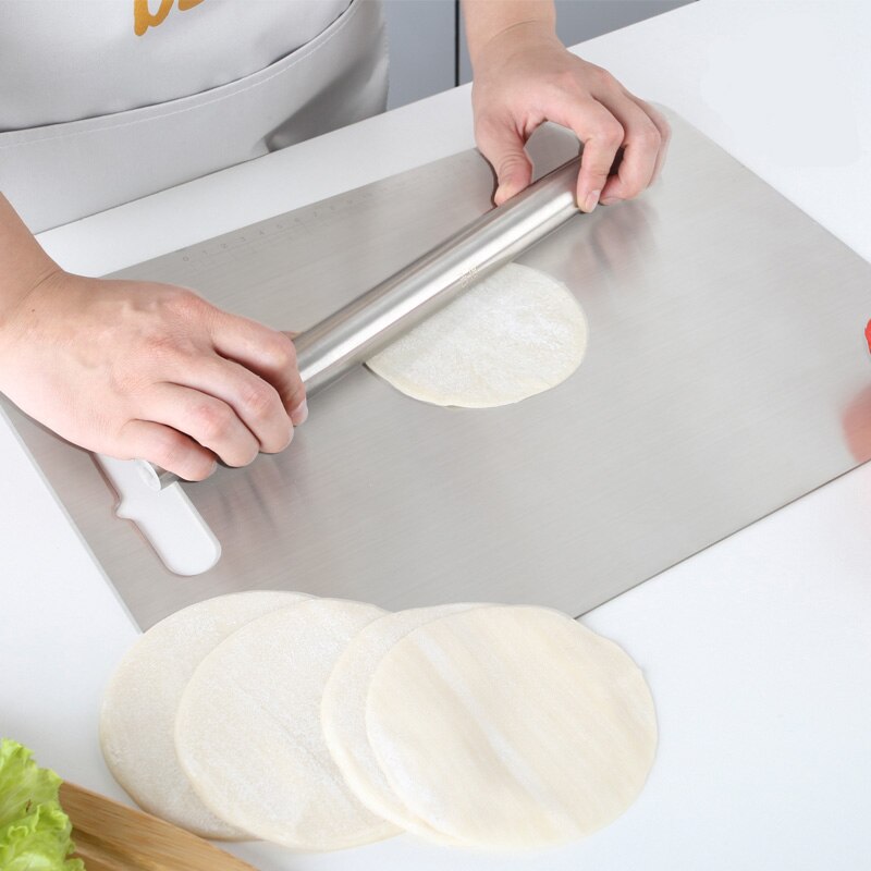 Non-stick Rolling Pin Stainless Steel Handle Dough Roller Bake Cake Pizza Dumpling Pastry Accessories Household Kitchen Gadges