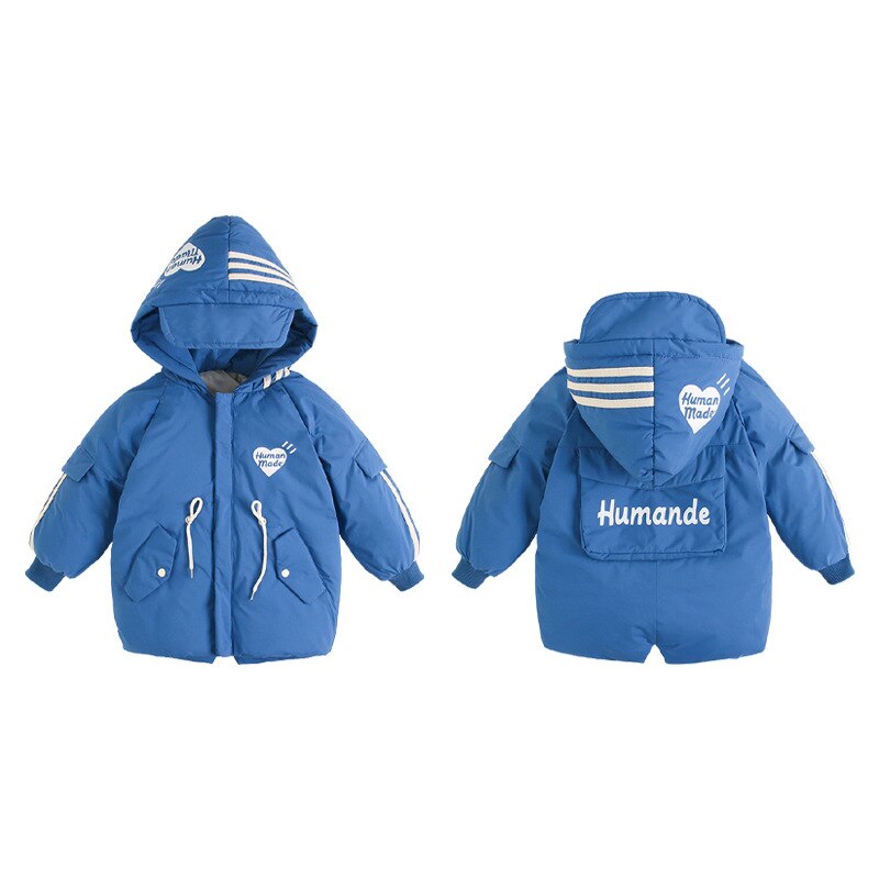 Chaqueta acolchada de plumón con dibujos animados para niño y niña, conjuntos sólidos cortos para bebé, ropa para niño niña: Azul / 2T  100cm