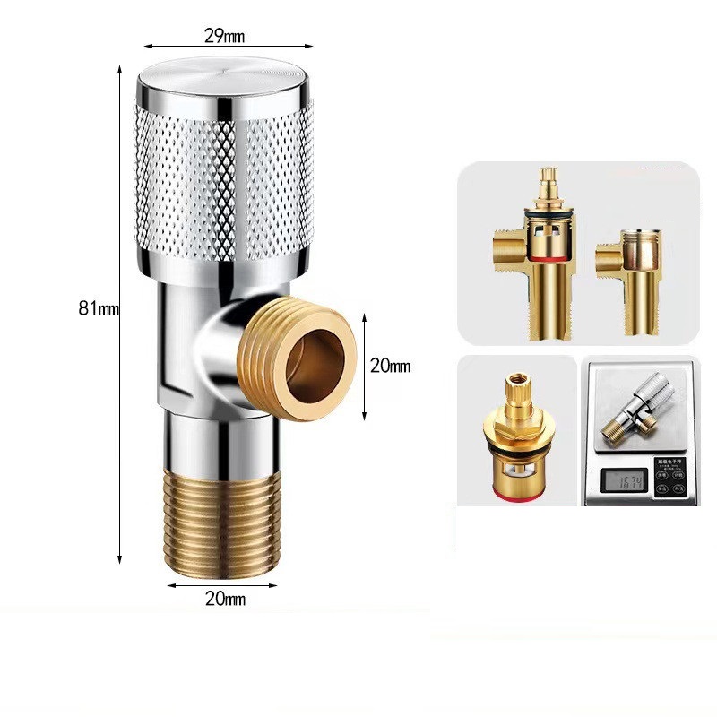 G1/2 Brass Angle Valve Water Stop Valve Bathroom Faucet Stop Valve Kitchen Sink Basin Triangle Valve Water Pressure Regulator