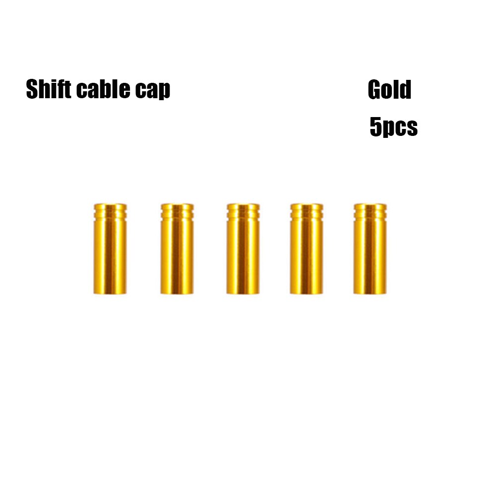 Tapa de Cable de cambio de freno/desviador de aluminio, 5 piezas, 4 colores, tapa de punta de extremo de bicicleta para exteriores, accesorios de piezas de ciclismo de montaña y carretera: Gold Shift Caps