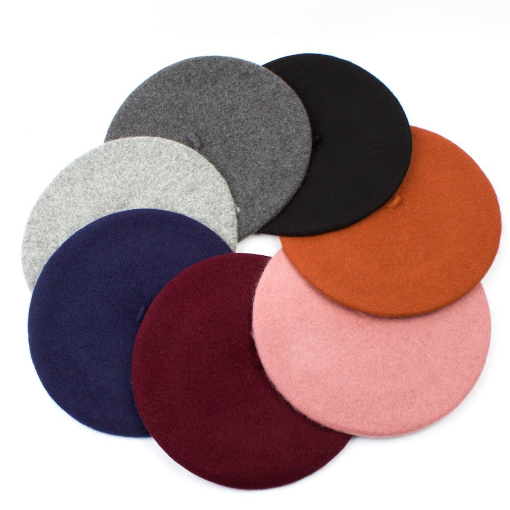 Baskerhatt för dam basker i solid varm ull för kvinnor godisfärg kashmir enfärgad fransk konstnär baskerhattar för flickor  gs102d