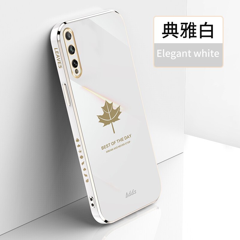 Square Maple Leaf Plating Silicone Case on For Huawei Y8P Enjoy 10S Coque Ultra-thin Soft Back Cover: Enjoy 10S / white