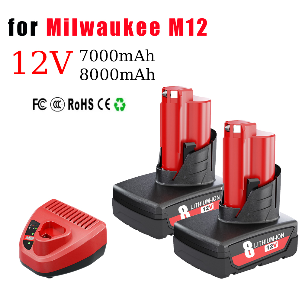 for Milwaukee M12 Battery 12V 7.0AH/8.0AH Replacement Batteries for Milwaukee M12 48-11-2401 48-11-2402 48-11-2411