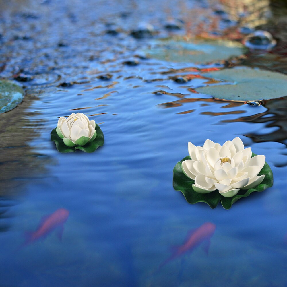 WINOMO 6pcs Artificial Pond Plants Lotus Simulation Floating Flower Pond Fish Tank Decor Ornaments White