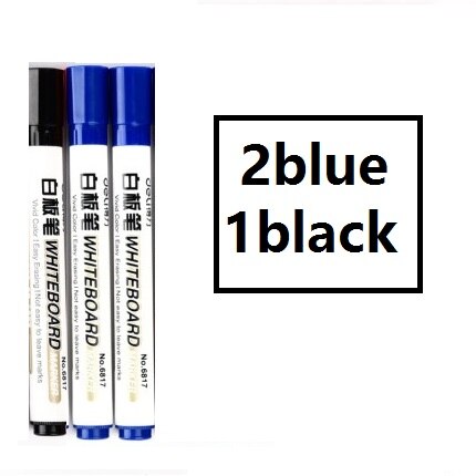 3Pcs Erasable Whiteboard Marker Pen Liquid Type Black Blue Red School Class Home Teaching Kids Drawing Office Meeting 6817: 2blue 1black