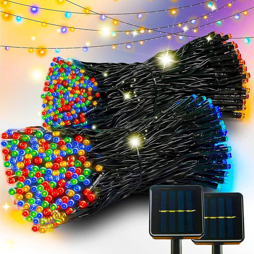 Guirnaldas de luces alimentadas por energía Solar, 8 modos, iluminación exterior, luces navideñas impermeables para decoración de jardín, boda, césped y: changeable / 300 W