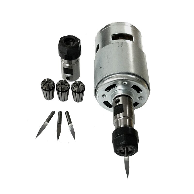 Juego de grabado PCB 775 Motor DC 12V, rodamiento de bolas, Motor con varilla ER11, fresadora para cuchillos, cortador para máquina enrutadora CNC