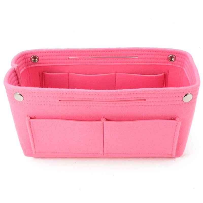 Bolsa interior rosa de tela de fieltro a la para mujer cabe en el bolso inserto Almacenamiento de bolsas cosméticas multibolsillos organizador de cosas personales: Default Title