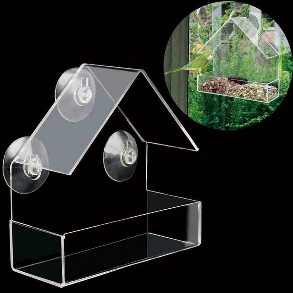 Acryl raam met sterke zuignap vogelhuisje voeder vogel huisdier voederhuisje doorzichtige hangende montage huis type voederhuisje