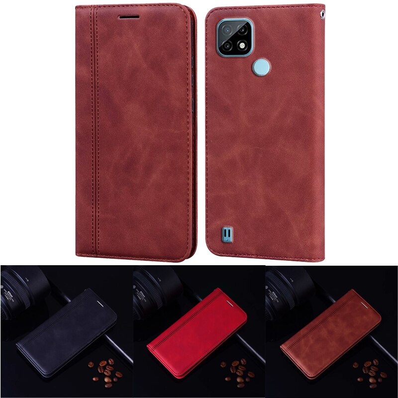Funda de teléfono para Realme C21, carcasa de cuero PU de lujo, magnética, moderna, con soporte, C21