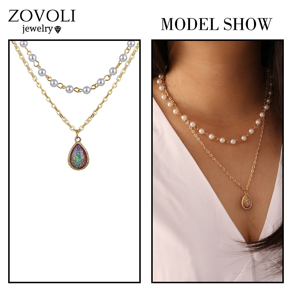 ZOVOLI Kpop Perle Perlen Halsband Halskette Doppel Layered Gold Ketten Perle Anhänger Halsketten Für Frauen Trendy Schmuck: ZLNA1622-2