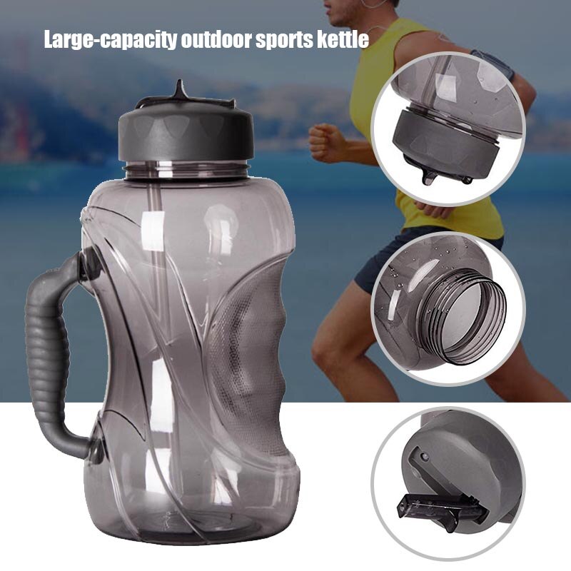 Recién 1.5L taza de agua de gran capacidad de botella para deporte al exterior botella de agua con pajita con mango