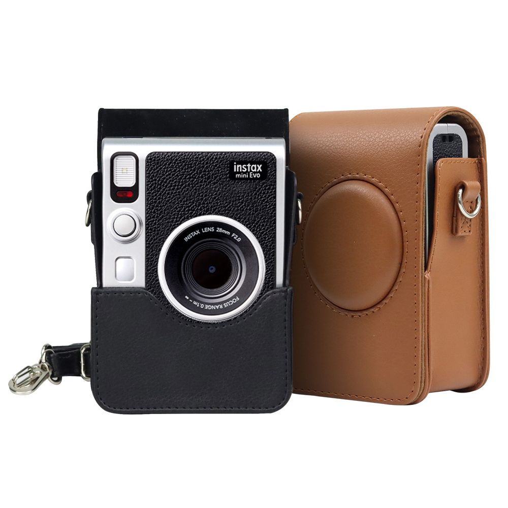 Torba na aparat Fujifilm Instax Mini EVO Instant Film Camera Case PU Leather Soft Silicone Cover Bag z paskiem na ramię