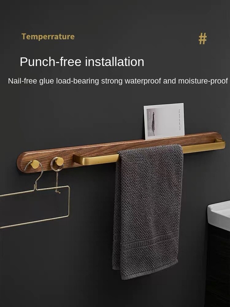 Black walnut bathroom towel hanger Bath towel rack multistory shelf wood towel rod aluminium alloy towel shelf brushed gold