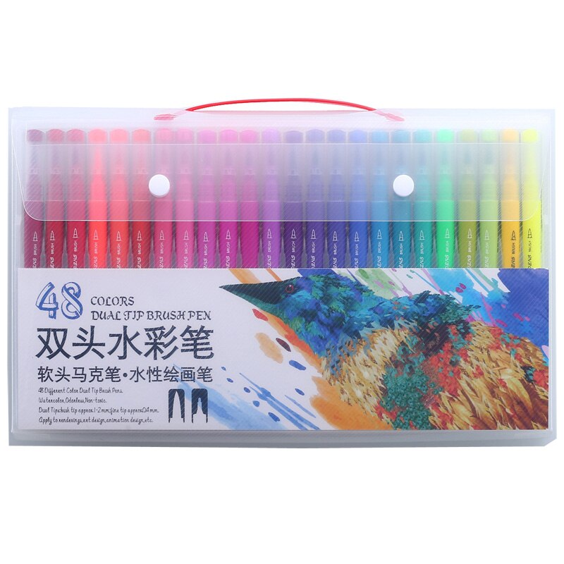 Pincel doble arte marcadores y plumas punta fina y pincel punta FineLiner dibujo pintura acuarela pluma útiles escolares 18/24/48/72/100 Uds: 48-xh002