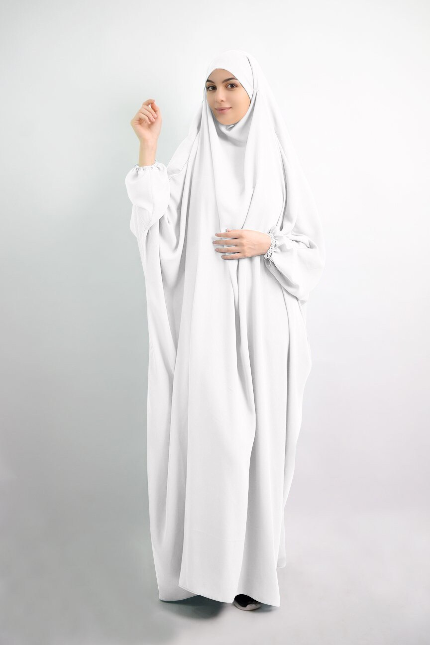 Ramadan muslimsk bønneklær hijab kjole kvinner thobe eid mubarak hette dubai kalkun vestidos abaya islamsk kappe femme: Hvit