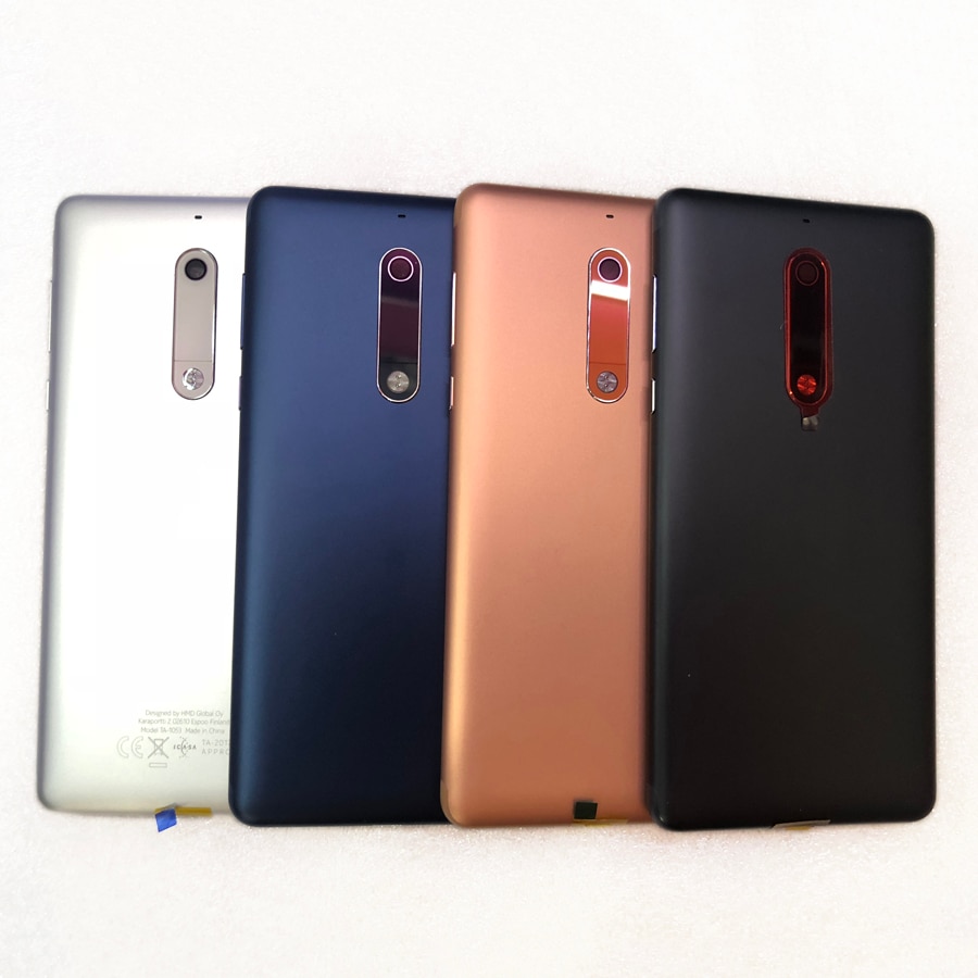 Original til nokia 5 ta-1053 1024 1044 enkelt hus mobiltelefon lcd midterste ramme bag batteri dør dæksel volumen afbryderknap