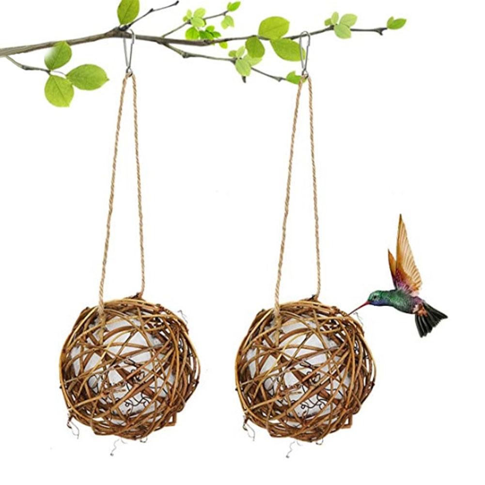 Hummingbird Nesting House Birds Hand-woven Rattan Globe Bird Parrot House with Cotton Eco-friendly Cage Bird House Woven: Default Title