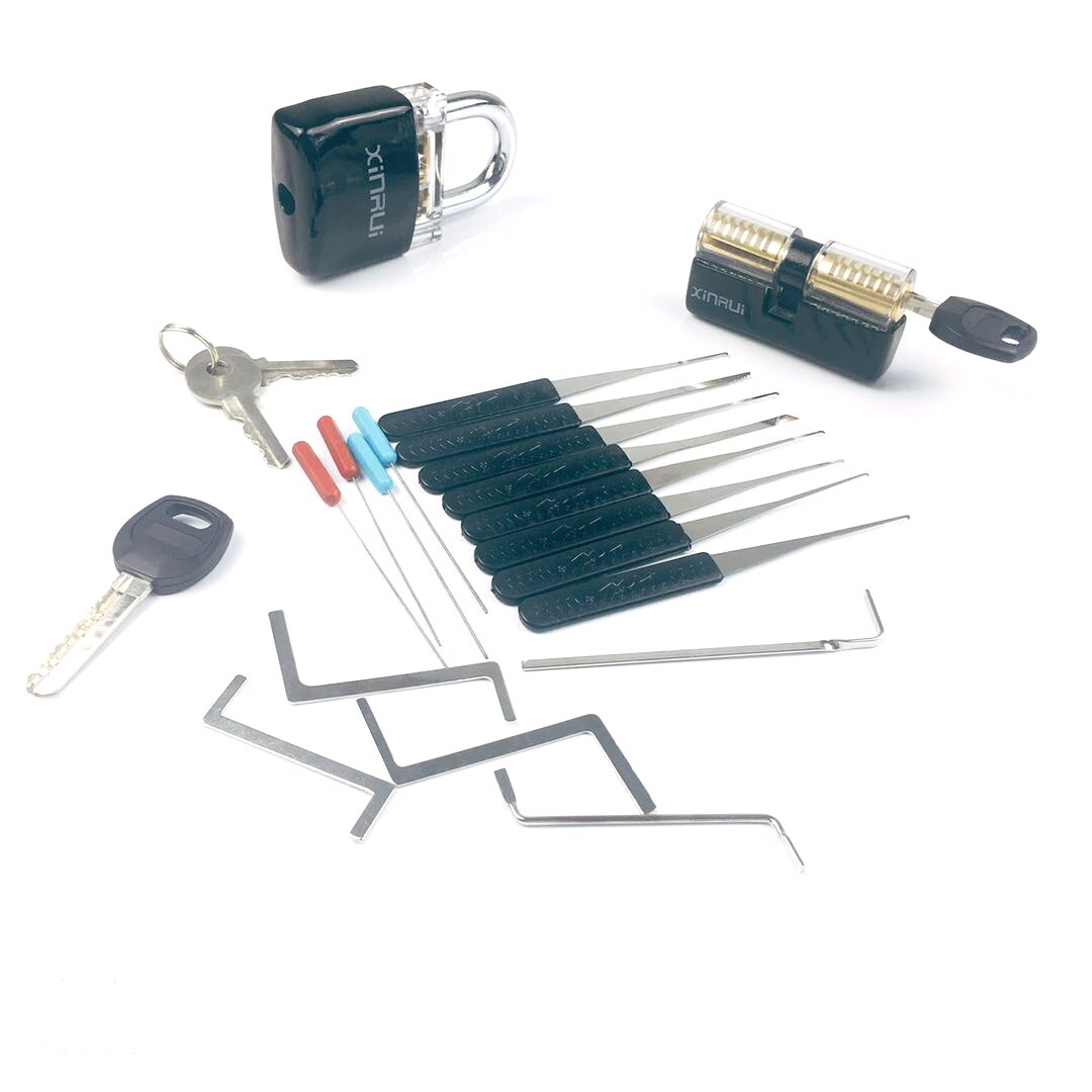 Locksmith Supply Training Set 2pcs Transparent Lock with Remove Pick Tools,5pcs Tension Tool,Great Practice for Men: F