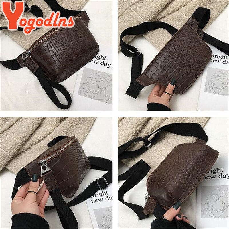 Yogodlns Casual Bag for Women Alligator Leather Phone Pouch Ladies Wide Strap Belt Crossbody bag