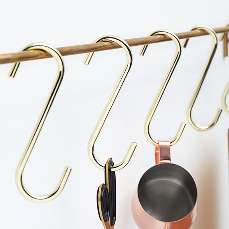 5 geladen goud s-haak muur opknoping ijzer mesh S haak kapstok keuken badkamer haak s haken