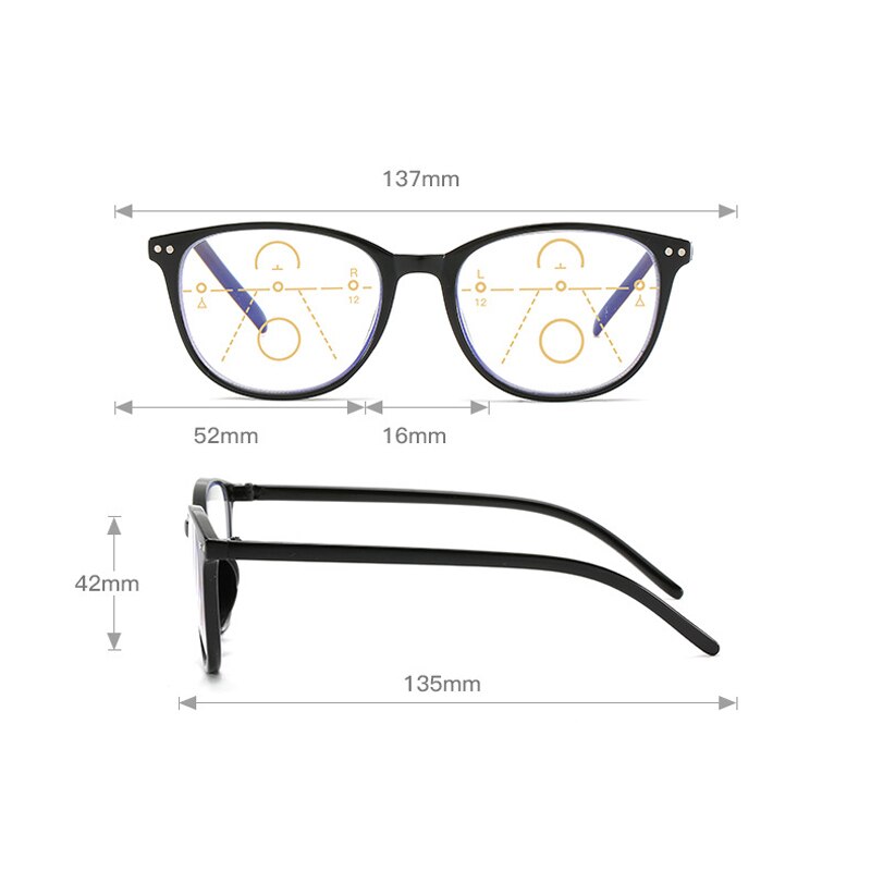 Anti-blue Light Progressive Multifocal Reading Glasses Women&Men Classic Oversize Frame Presbyopic Glasses With +1.0to+4.0