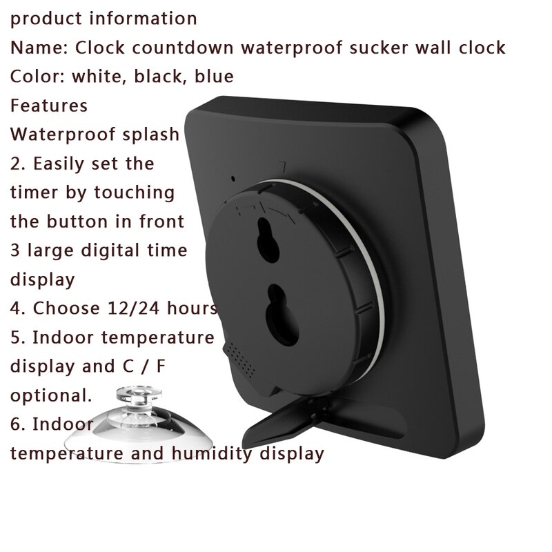 Badkamer lcd waterdichte klok 1/10 minuten zuignap wandklok thermometer hygrometer met standaard digitale wandklok