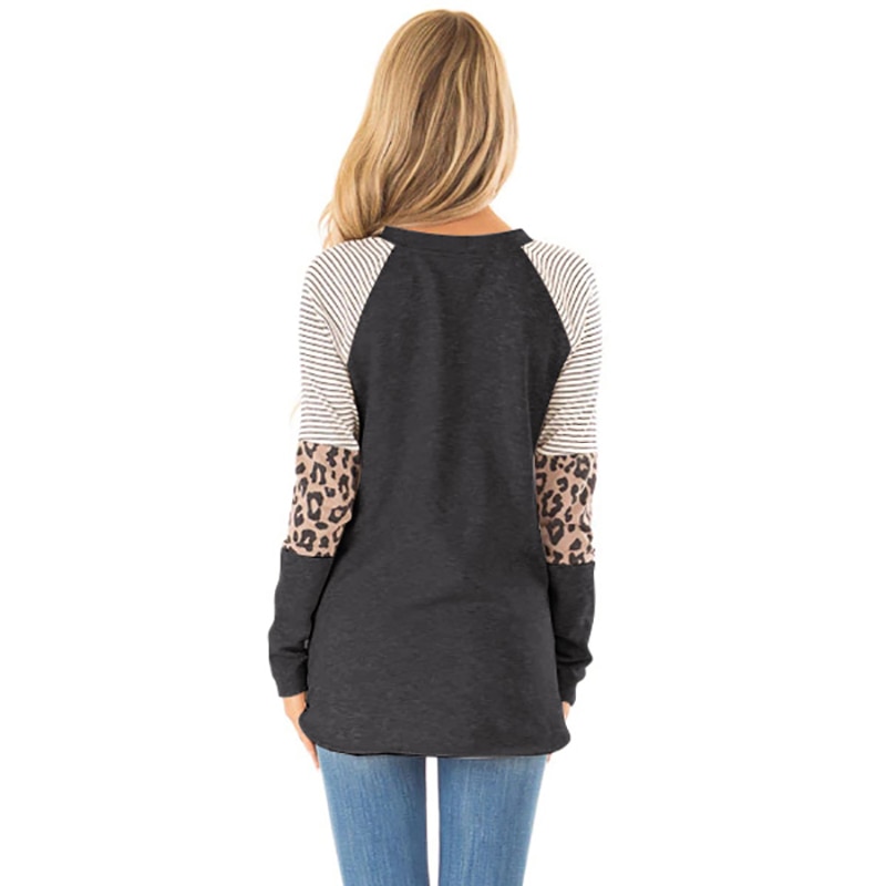 Leopard Casual Vrouwen T-shirt Losse O-hals t-shirt Lange Mouw Vrouwen Tee Top Mode Dames Vrouwelijke Uitloper Vrouwen shirts