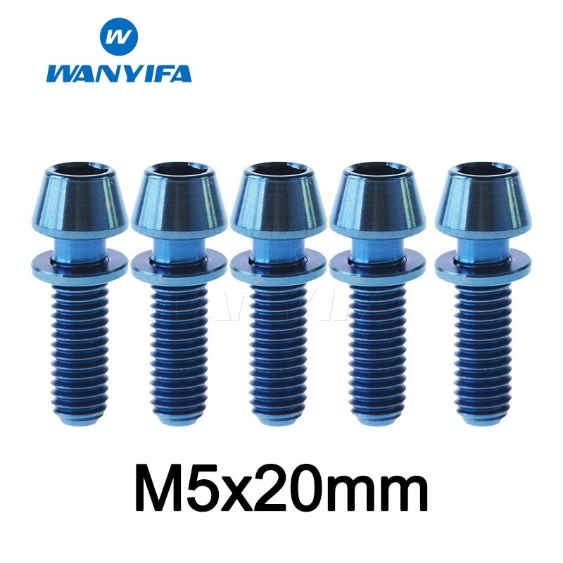 Wanyifa M5X16 18 20 Titanium Ti Taper Head Bolt Screw with Washer for Bike Part Bicycle Stem: M5X20 Blue