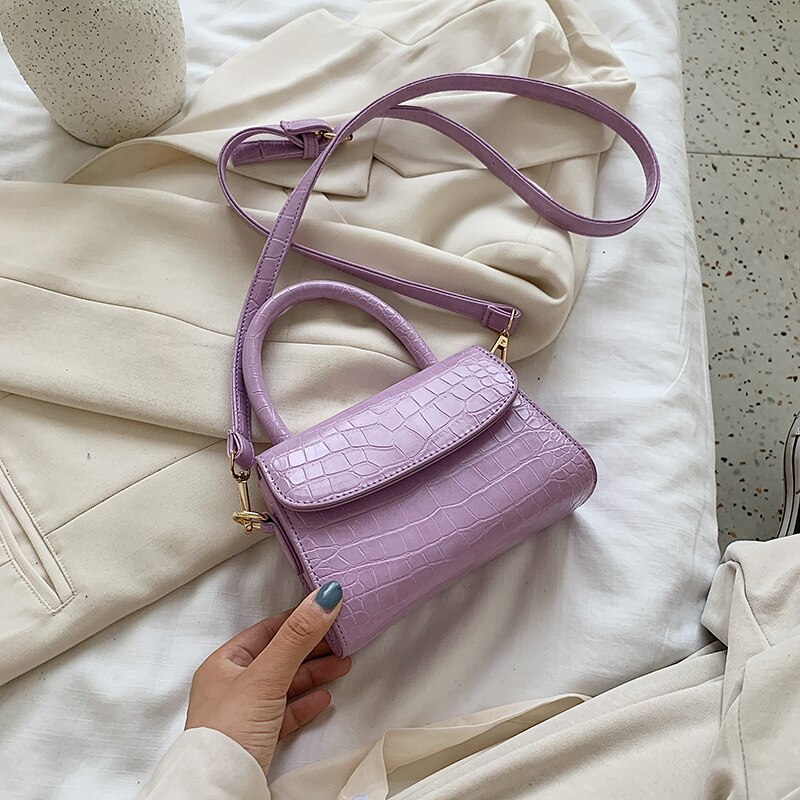 Steen Patroon Mini Pu Lederen Crossbody Tassen Voor Vrouwen Effen Kleur Eenvoudige Schouder Handtassen Vrouwelijke Reizen Bakken: Paars