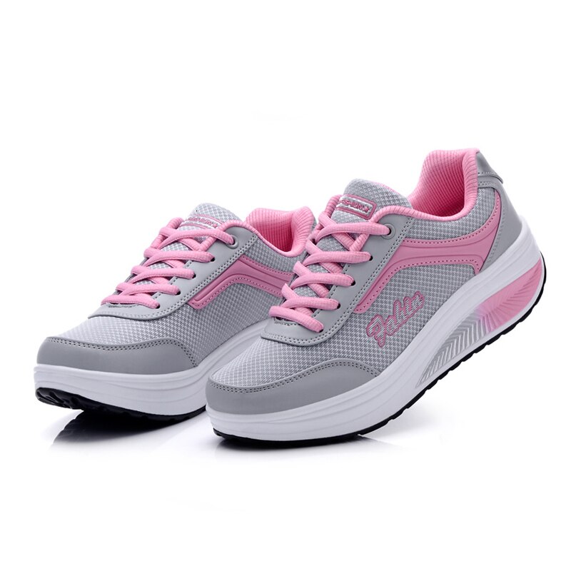 Platform Sneakers Women Shoes Breathable Lace-up Thick Bottom Increase Rocking Shoes Mom Dance Shoes Ladies Fitness Shoes Spring