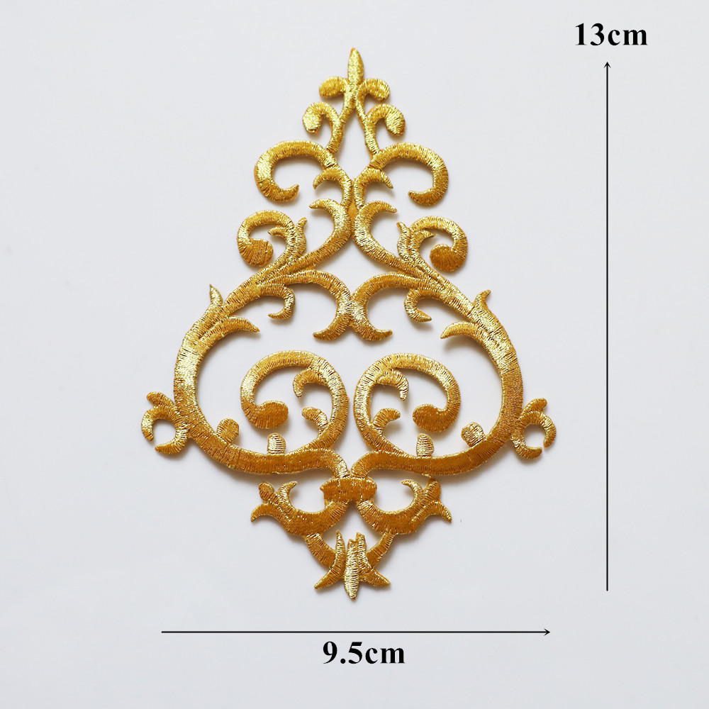 Apliques de flores barrocas bordados en oro y plata, parche para coser para boda, vestido de novia, ropa, tela, decoración de vestido, manualidades DIY: Latón envejecido