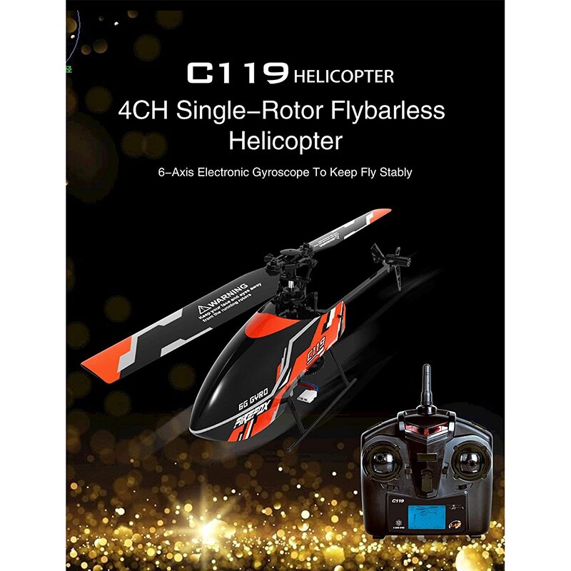 2.4 ghz 4- kanal 6- axel gyro flygstabil wingless  c119 rc helikopter med flytande kristall fjärrkontroll