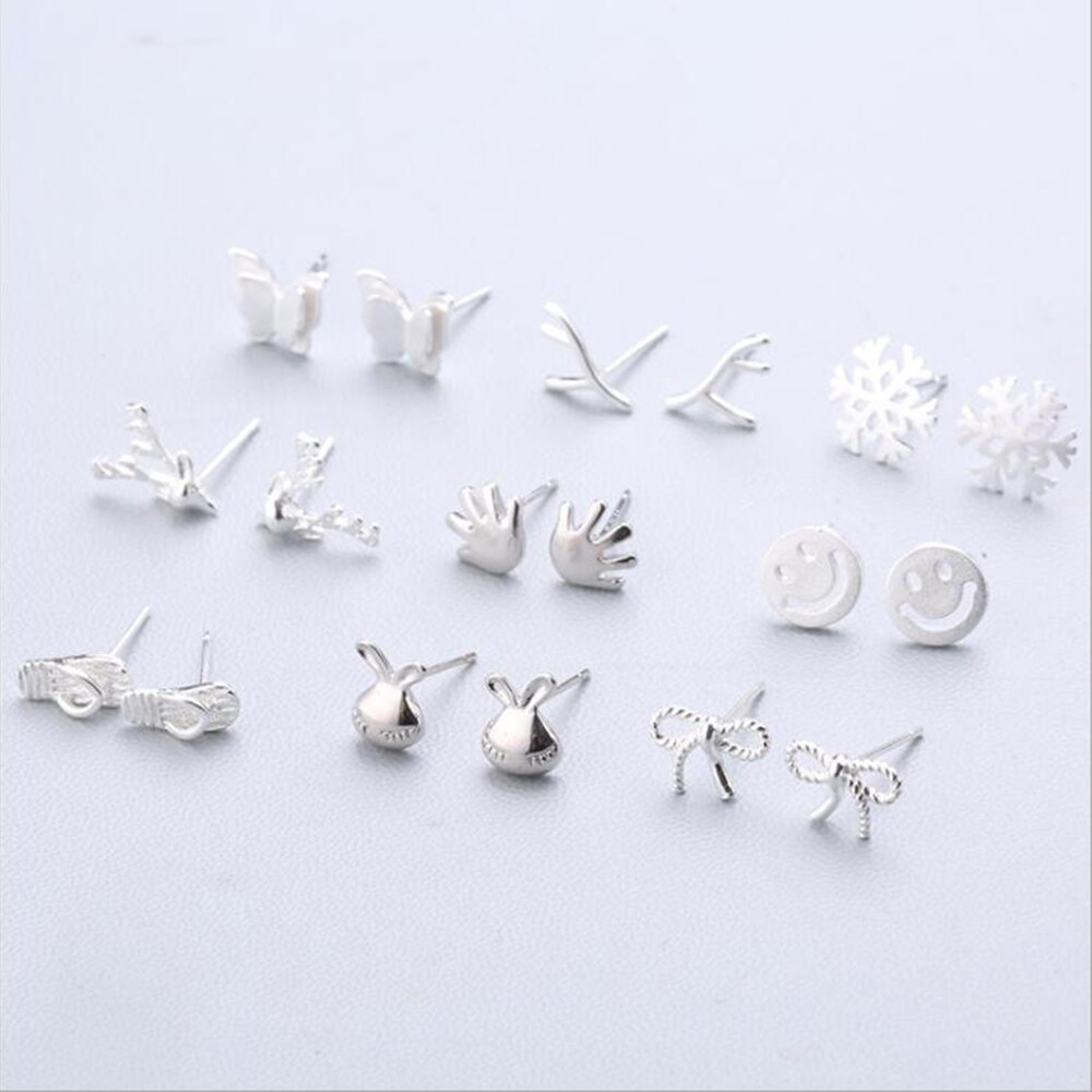 XIYANIKE Vendita Calda Animale Sveglio Orecchini Con Perno 925 Sterling Silver Ear Ago Semplice di Modo di Geometria Orecchini Per Le Donne Regalo 37-54