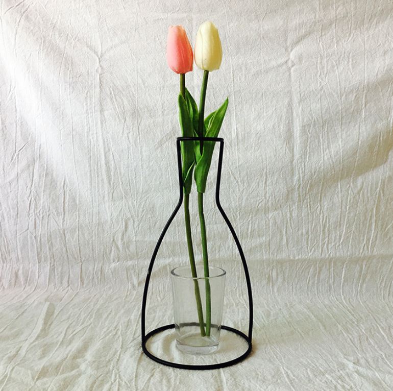 2020 minimalista vaso de flores rack nórdico abstrato preto linhas ferro decoração vida decoração da casa preto linhas vaso flores: 1