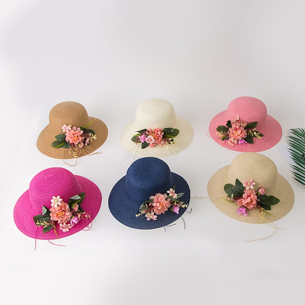 Sombrero transpirable de flores para niña de 2 a 6 años, sombrero de paja para playa, accesorios para el cabello