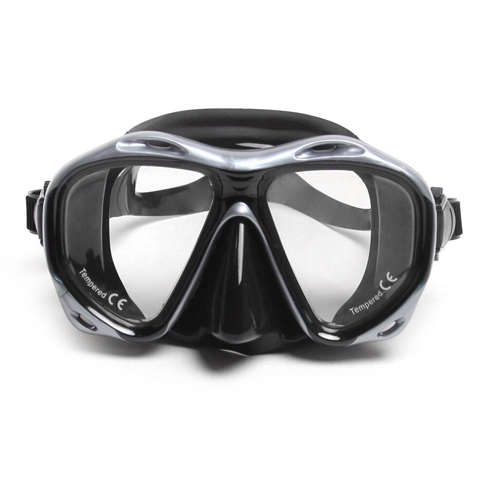 1PCS Anti-fog Diving Snorkeling Mask Swimming Mask Two-window Scuba Diving Mask Swim Goggles Tempered Glass Lens 5 Colors: Silver  Black