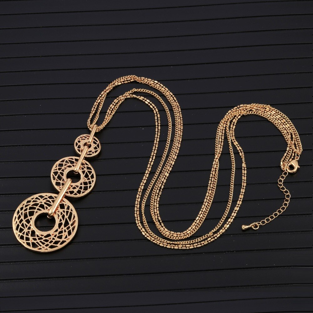 Collares con colgante de 3 círculos de cristal para mujer, joyería Vintage, accesorios de cadena de suéter de oro plateado, collar largo,