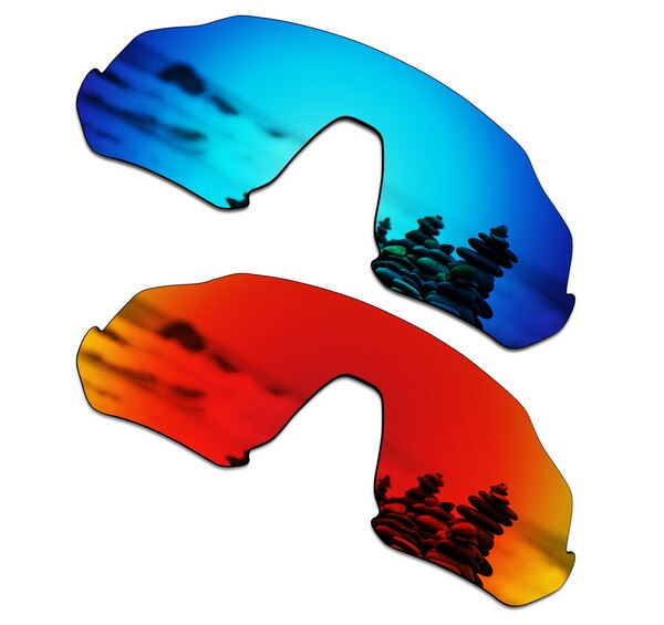 Smartvlt 2 stk polariserede solbriller udskiftningslinser til oakley flight jakke isblå og ildrød: Default Title