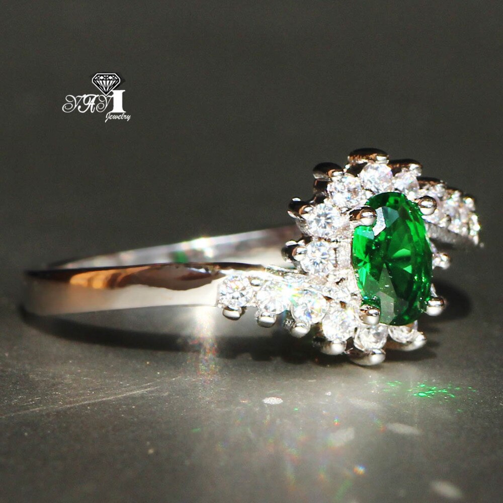 YaYI Sieraden Mode Prinses Cut 2.6 CT Groene Zirkoon Zilveren Kleur Verlovingsringen trouwringen Partij Ringen