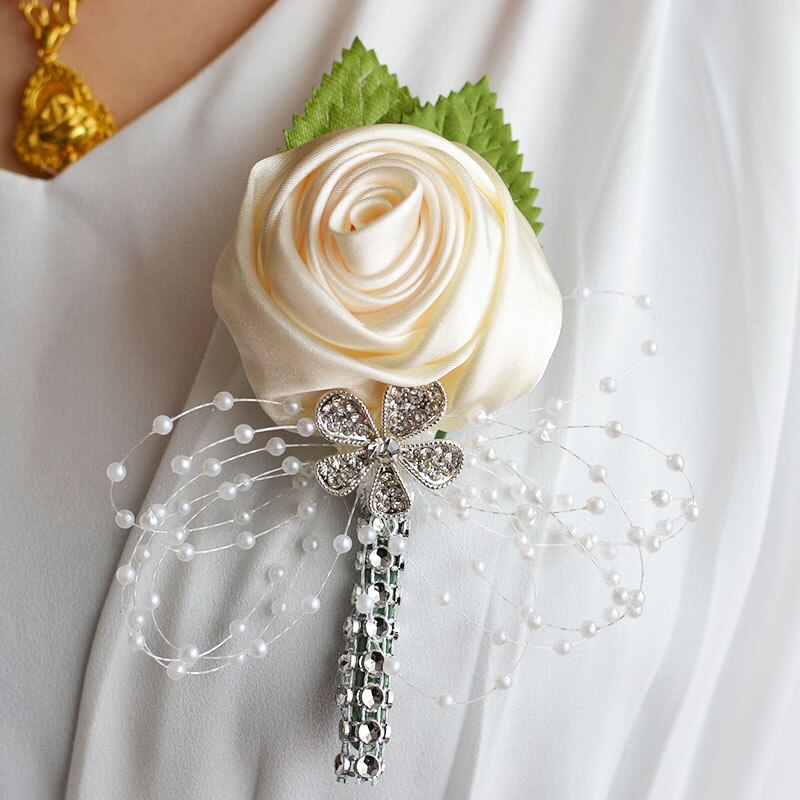 Kyunovia bröllop bal corsage konstgjord blomma brosch bröllop boutonniere brudgum brudtärna groomsmen blommor boutonniere  fe21: Elfenben