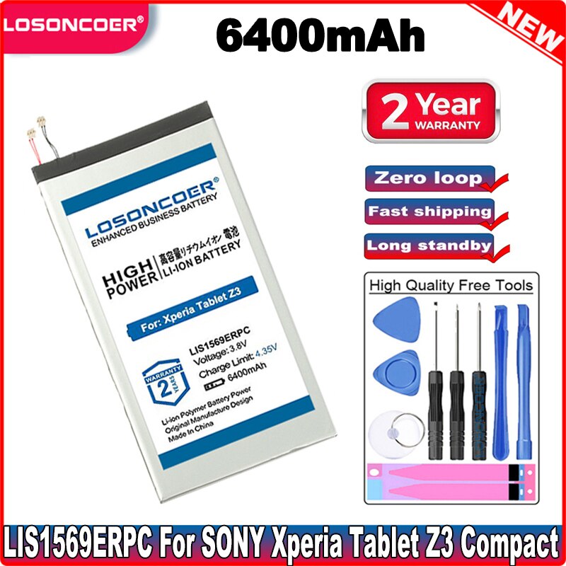 Batteria LOSONCOER 6400mAh LIS1569ERPC per batteria Sony Xperia tavoletta Z3 compatto SGP611 SGP612 SGP621