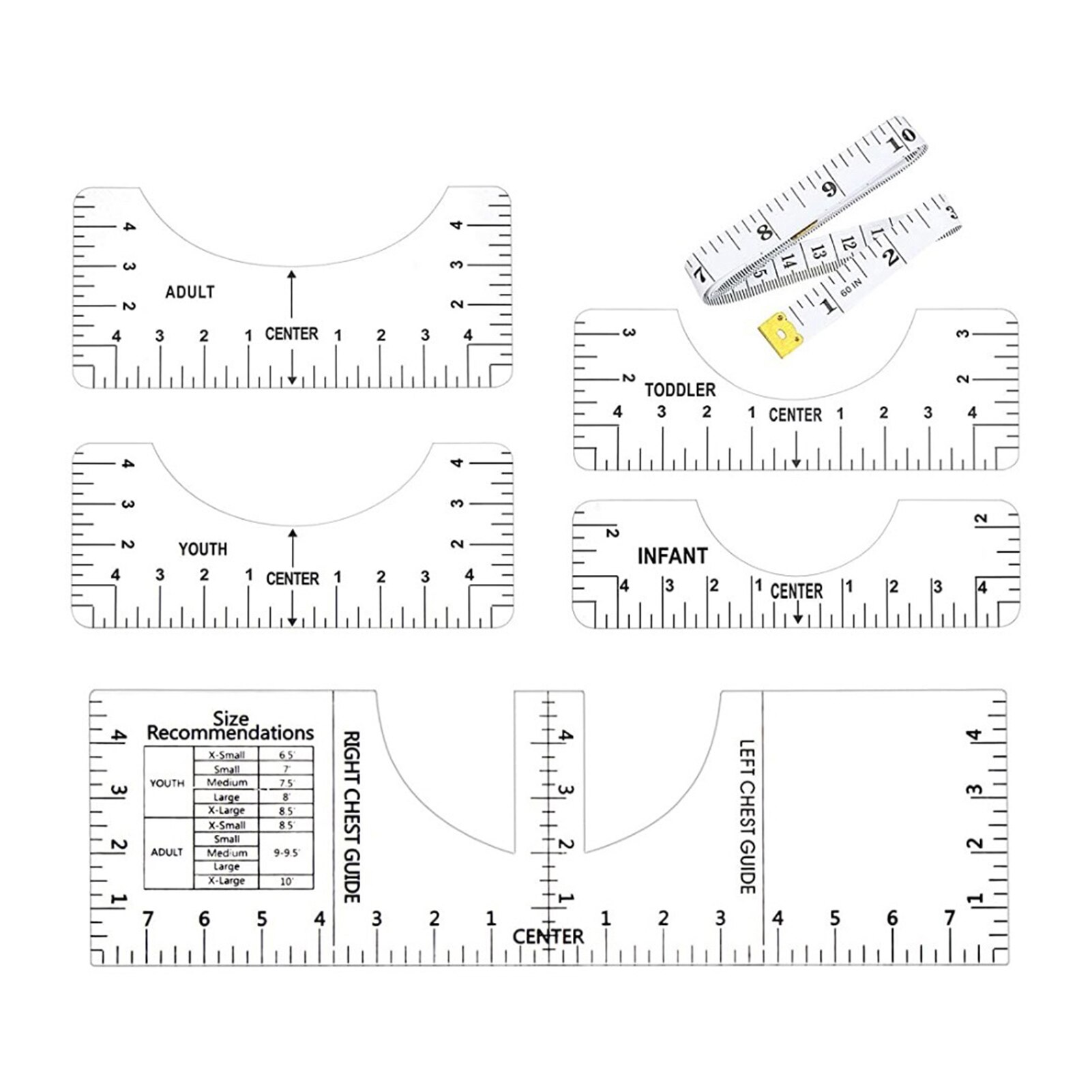 T-Shirt Alignment Ruler Craft Ruler with Guide Tool for Drawing Template Craft Tool Sewing J2Y: transparent E