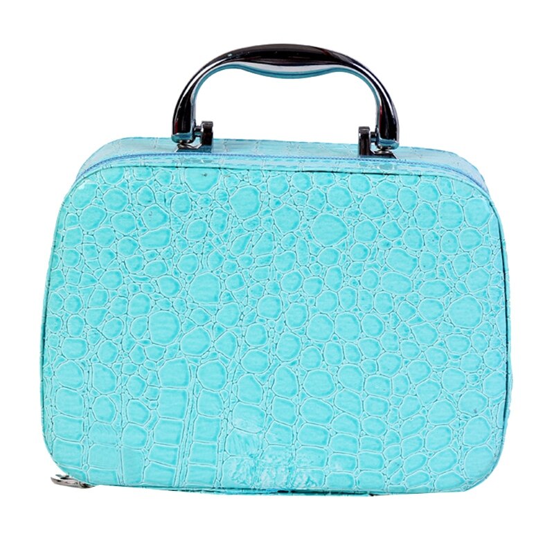 Caja de maquillaje de esteticista para mujer, bolso de viaje, caja de almacenamiento Pu: Blue