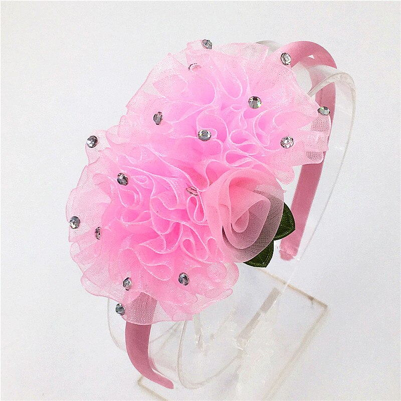 Serre-tête à fleurs en mousseline de soie pour enfants, couleur unie, mignon, serre-tête princesse, accessoires pour cheveux: Rose