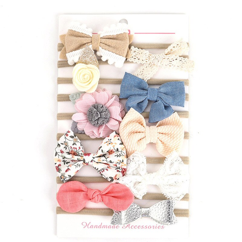 10 stücke Prinzessin Neugeborenen Mädchen Stirnband Blumen- Bowknot Elastische Baby Nylon Haar Zubehör einstellen Für freundlicher Fotografie Zubehör: einstellen 04