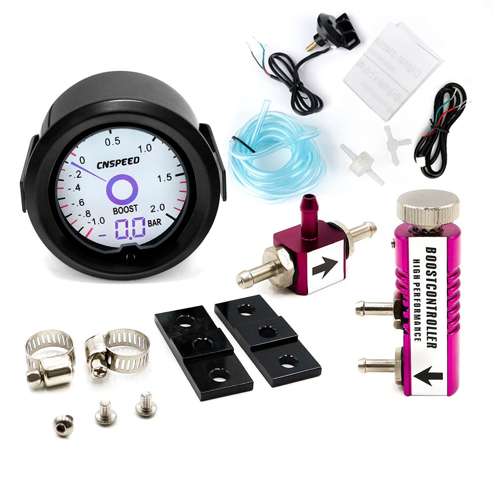 2 inch / 52mm Turbo Boost Gauge Liquid Crystal 7 Color Virtual Pointer Display Turbo Table Bar with Adjustable Controller Kit: purple Controller