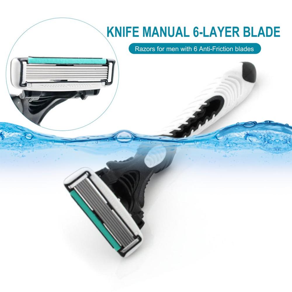 6 Layers Shaving Hair Blade Razor 3Pcs Men Safety Traditional Classic Manual Stainless Steel Shaving Hair Blade