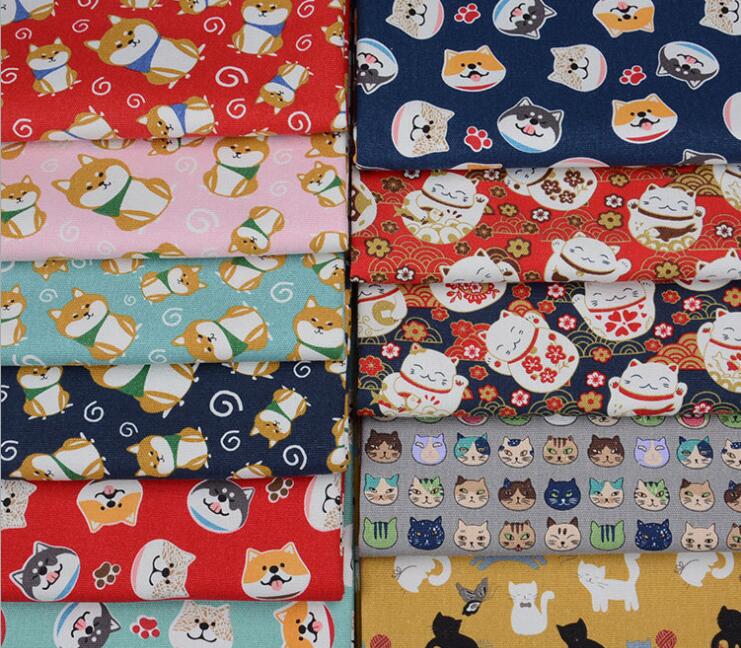 Tissu de coupe en coton 13 couleurs Shiba | Chiens inu chats chanceux, toile imprimée, tissu en coton, accessoires bricolage 1 mètre 0.914
